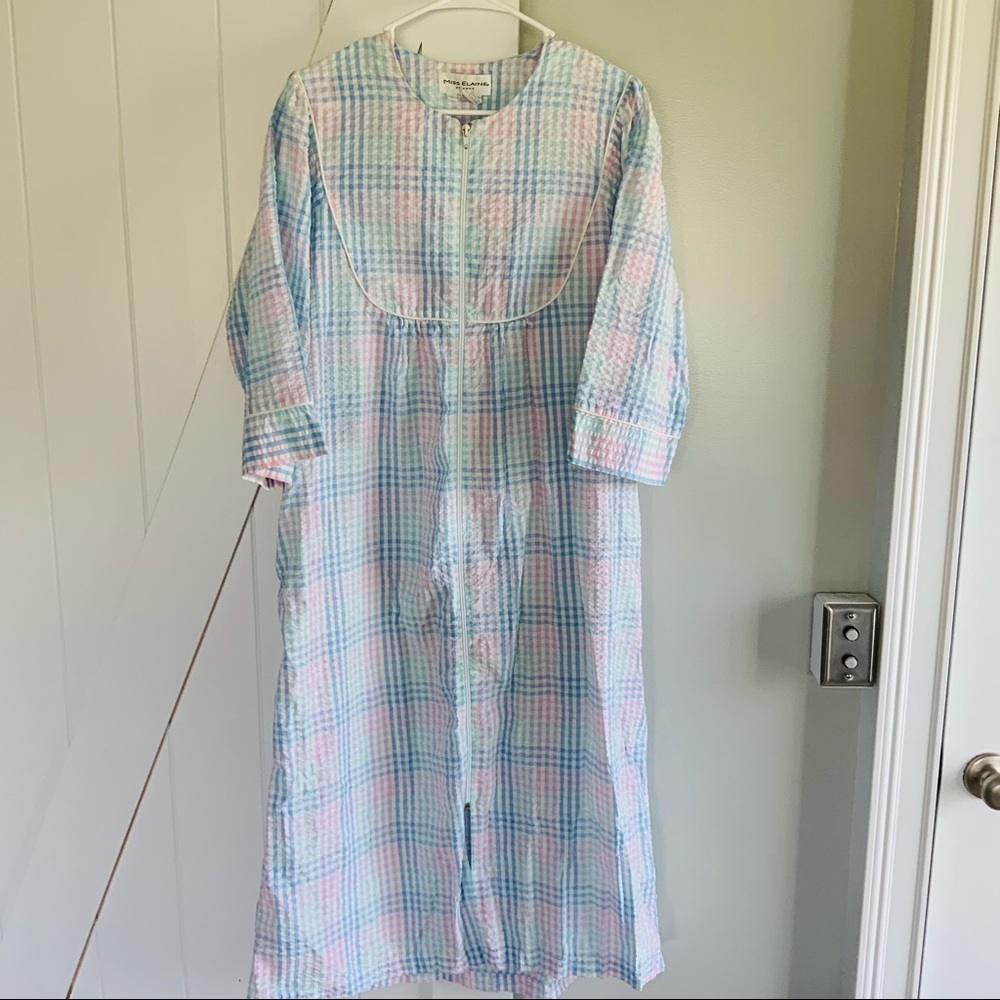 Miss Elaine Seersucker Zippered Housecoat Robe Size Large